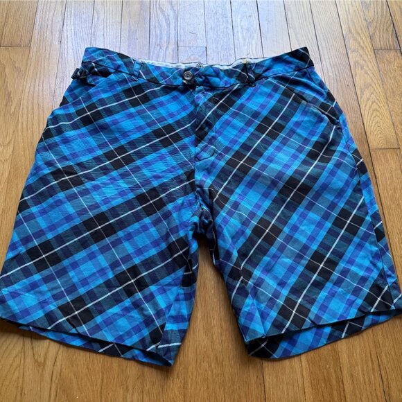 Royal & Awesome Size 36 Blue Plaid Trews Cotton Blend Comfortable Golf Shorts - Picture 4 of 15
